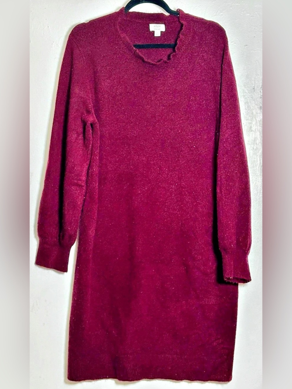 J.Crew Factory Ruffleneck Sweater Dress Burgundy Berry Size L